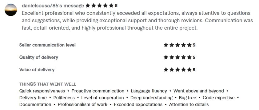 Verified Fiverr review of StackStead Solutions from a client