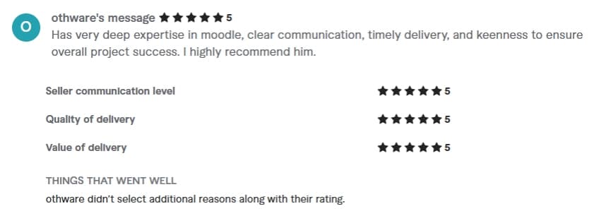 Verified Fiverr review of StackStead Solutions from a client
