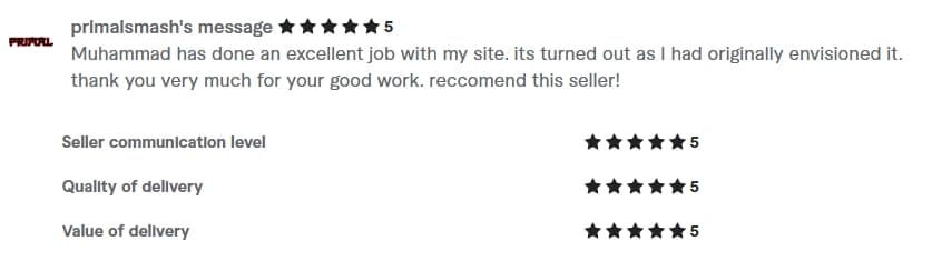 Verified Fiverr review of StackStead Solutions from a client