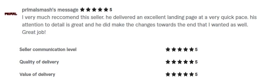 Verified Fiverr review of StackStead Solutions from a client