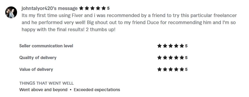 Verified Fiverr review of StackStead Solutions from a client