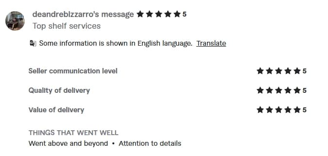 Verified Fiverr review of StackStead Solutions from a client