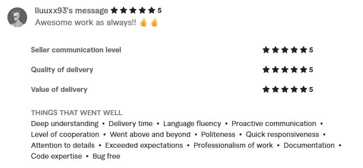 Verified Fiverr review of StackStead Solutions from a client
