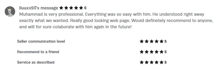 Verified Fiverr review of StackStead Solutions from a client