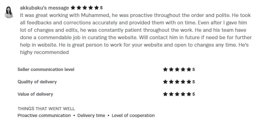 Verified Fiverr review of StackStead Solutions from a client
