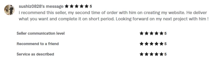 Verified Fiverr review of StackStead Solutions from a client