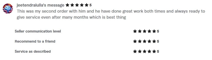 Verified Fiverr review of StackStead Solutions from a client
