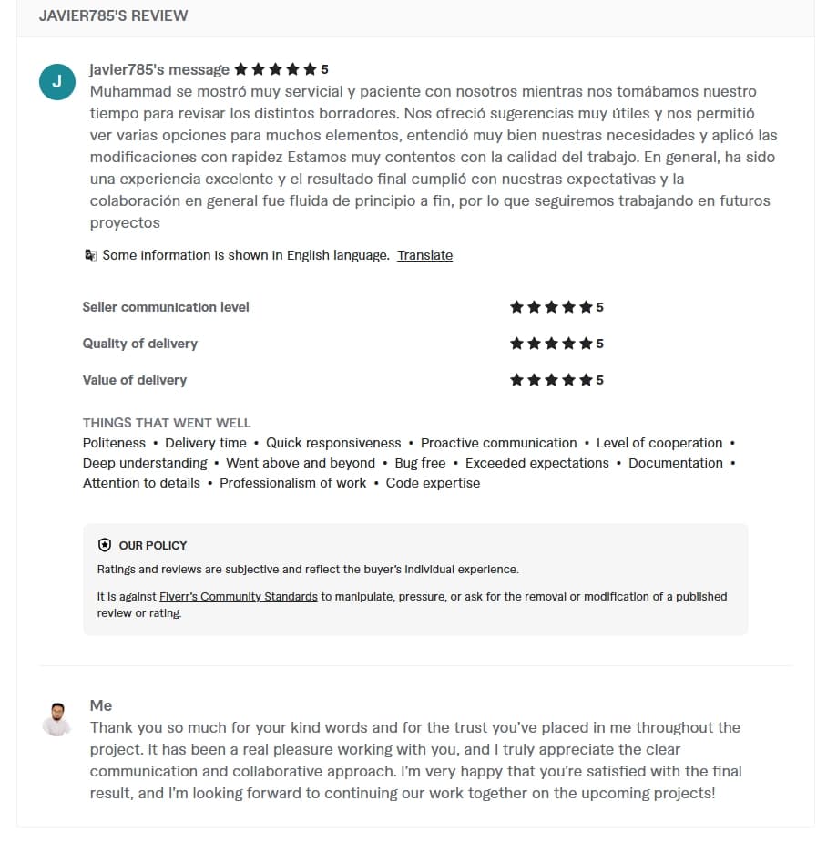 Verified Fiverr review of StackStead Solutions from a client