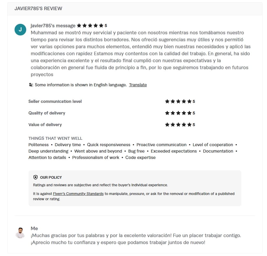Verified Fiverr review of StackStead Solutions from a client