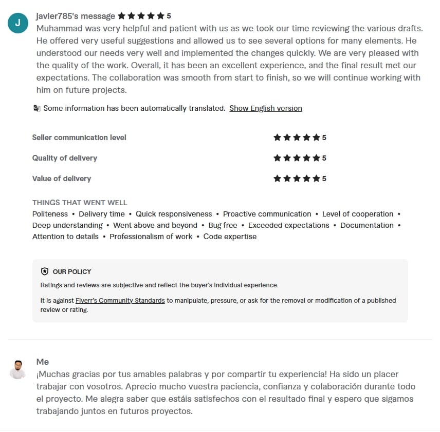 Verified Fiverr review of StackStead Solutions from a client