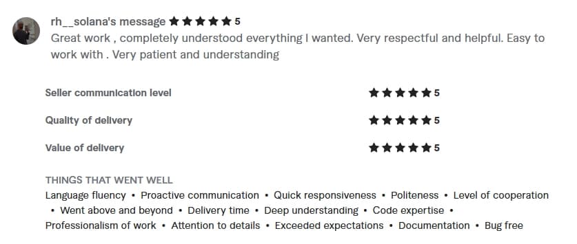 Verified Fiverr review of StackStead Solutions from a client