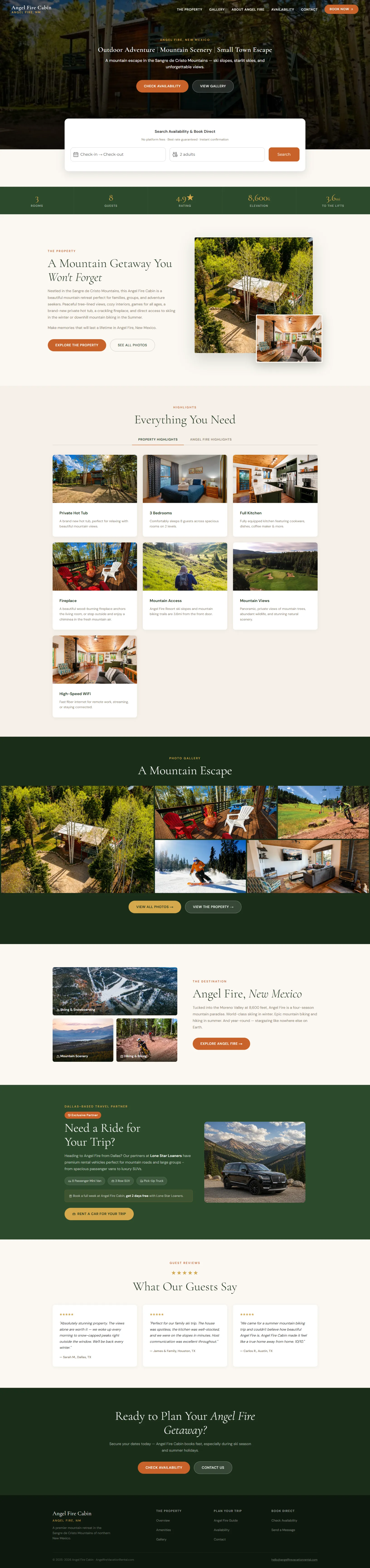 Angelfire Vacation Rental booking website home page