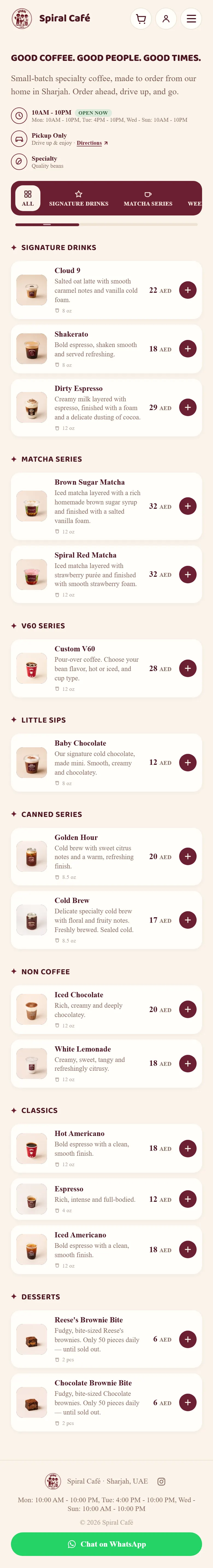 Spiral Café online menu and ordering site, built with Next.js